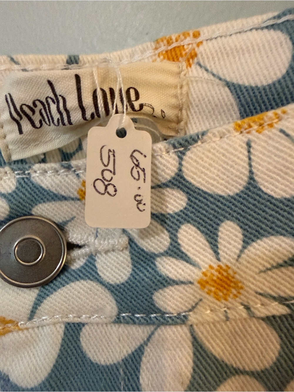 Peach Love Blue Floral Wide-Leg Jeans with White & Yellow Daisies - Picture 2 of 2